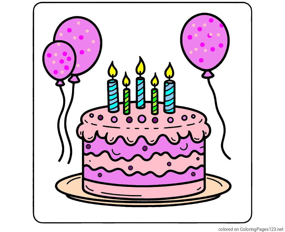 Colored coloring page - 5th Birthday Cake Coloring Page