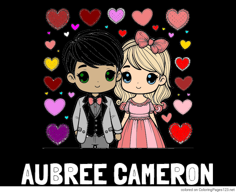 Colored coloring page - AUBREE CAMERON Coloring Page and Coloring Page of a Couple Surrounded by Hearts