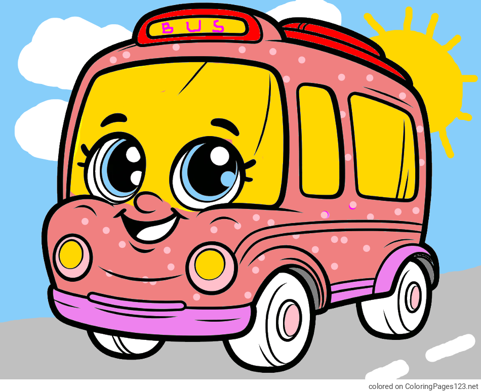 Colored coloring page - Coloring Page of a Smiling Bus