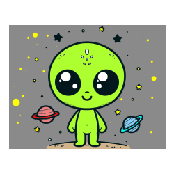 COLORED COLORING - Cute Alien Coloring Page - Smiling with Planets and Stars