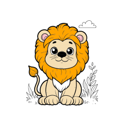 COLORED COLORING - Cute Baby Lion Coloring Page