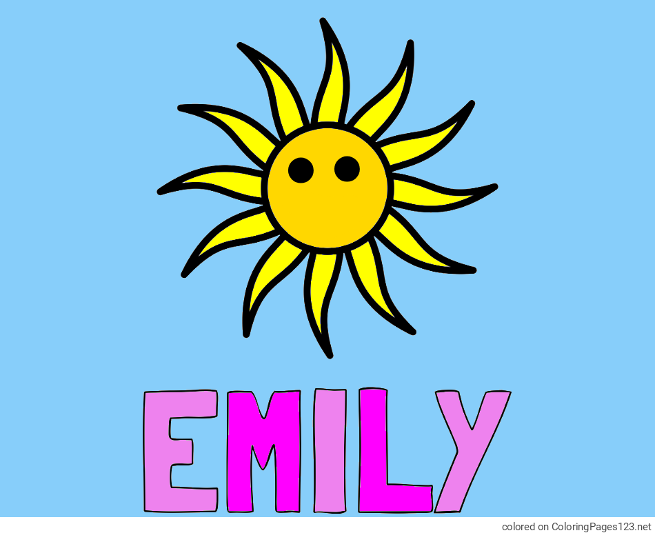 Colored coloring page - EMILY Coloring Page alongside Simple Sun Coloring Page for Kids