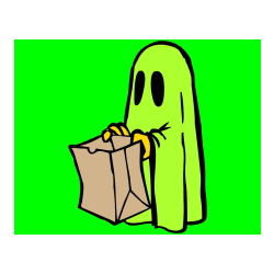 COLORED COLORING - Ghost with a Candy Bag Coloring Page