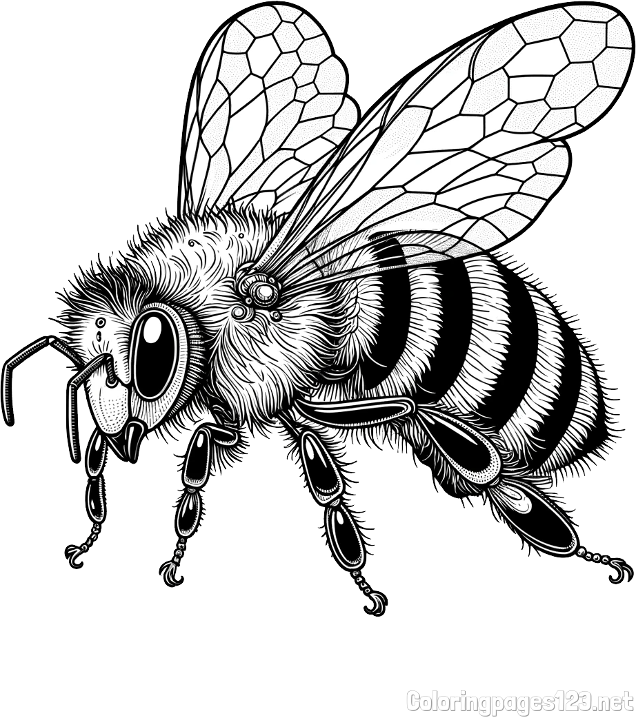 Coloring Page of a Beautiful and Realistically Designed Bee