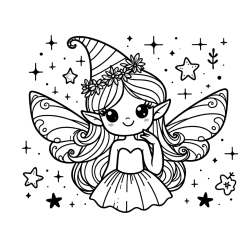 Coloring Page of a Cute and Smiling Magical Fairy