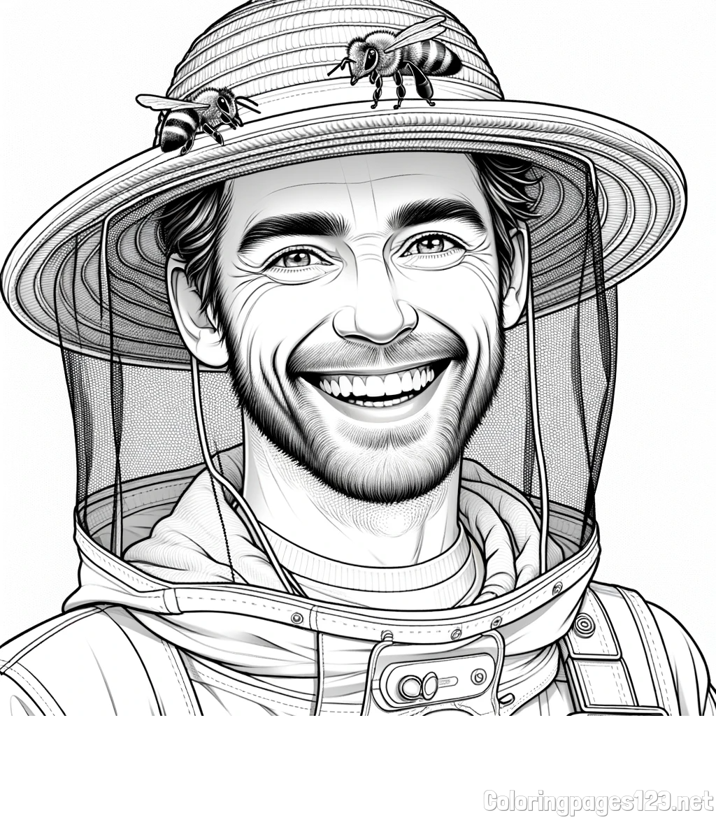 Coloring Page of a Happy Beekeeper