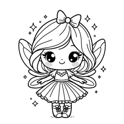 Coloring Page of a Magical Fairy with a Cute Face