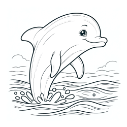 Coloring Page of a Smiling Dolphin Jumping