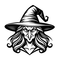 Coloring Page of an Evil Witch with a Hooked Nose