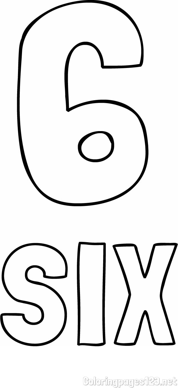 Coloring Page of the Number Six (6) with the Written Name