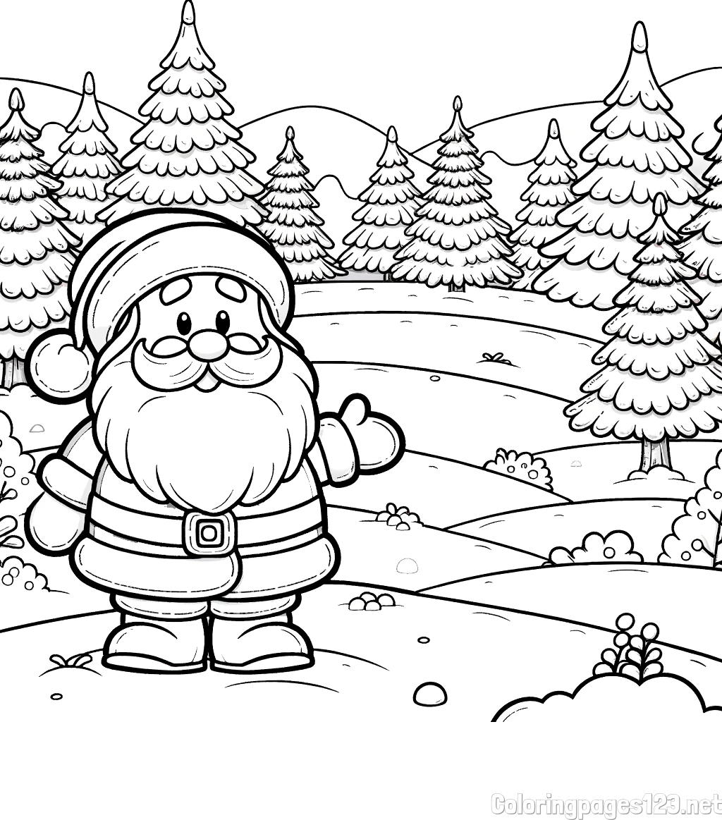 Coloring Page of a Cheerful Santa Claus