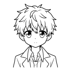 Coloring Page of a Cute Anime Boy