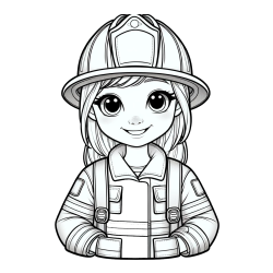 Coloring page of a cute firewoman