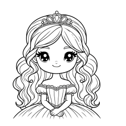Coloring Page of a Cute Princess with Big Eyes