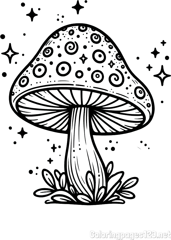 Coloring Page of a Magical Mushroom