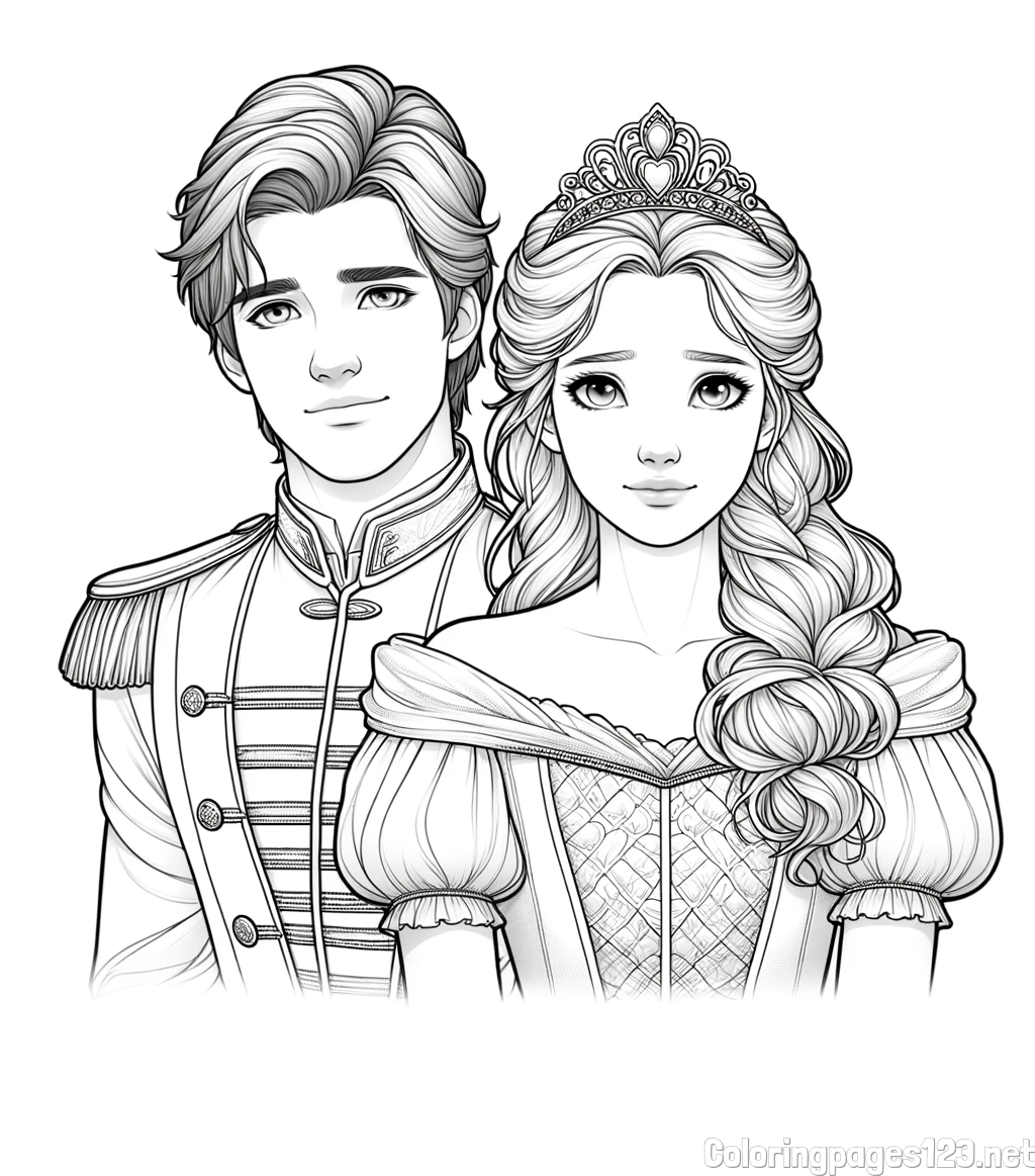 Coloring Page of a Prince and Princess