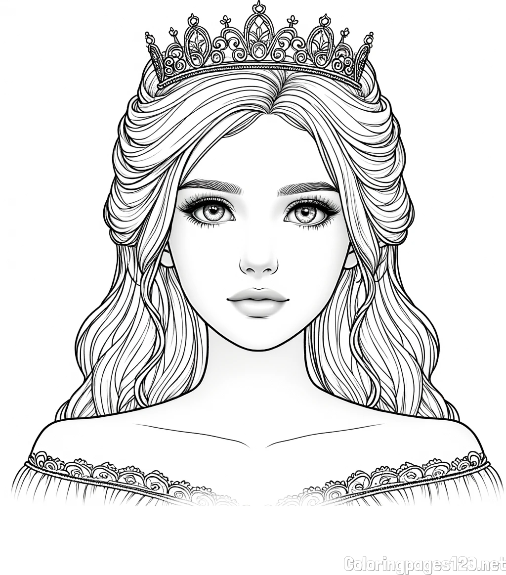 Coloring Page of a Princess with Big Eyes