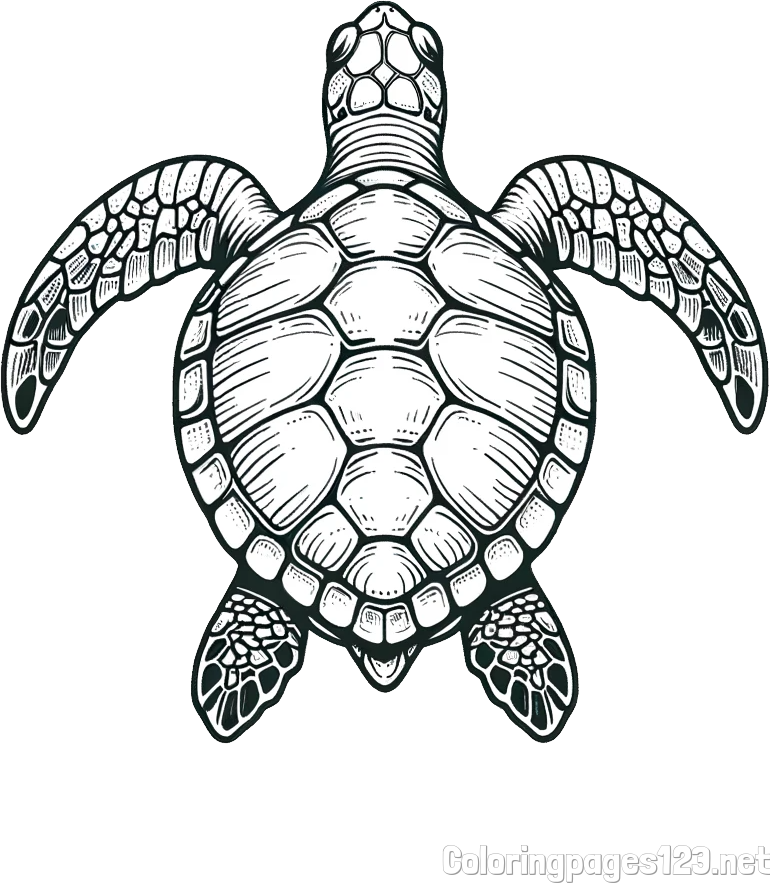 Coloring Page of a Sea Turtle from Top