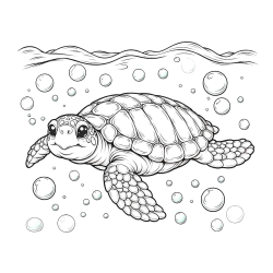 Coloring Page of a Sea Turtle Swimming in the Ocean