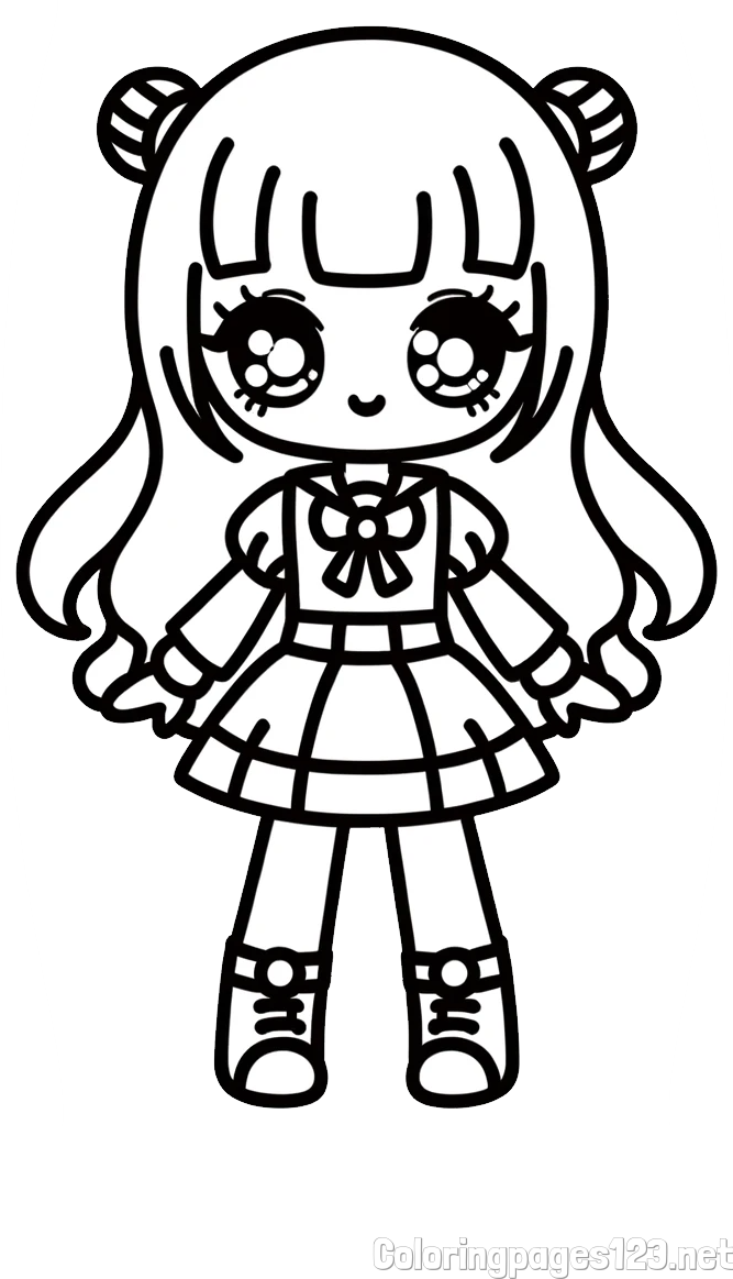 Coloring Page of a Simple Anime Girl