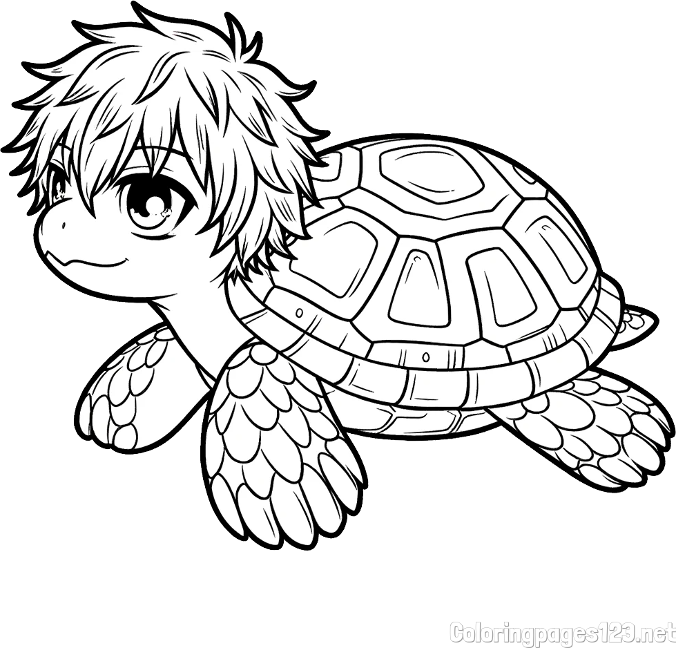 Coloring Page of Anime Turtle