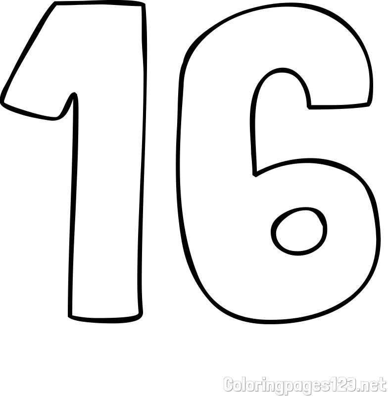 Coloring Page of Number Sixteen (16)