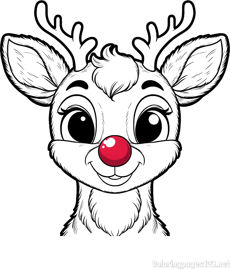 Coloring Page of Rudolph the Red-Nosed Reindeer