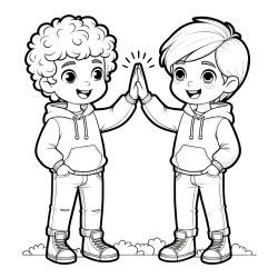 Coloring Page of Two Boys Giving High Five (Best Friends Forever)