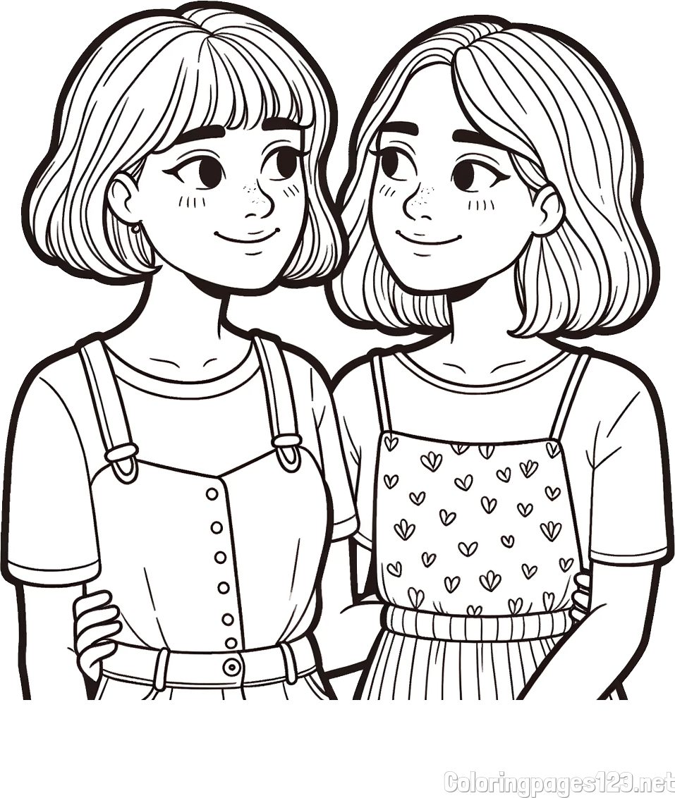 Coloring Page of Two Girls (Best Friends Forever)
