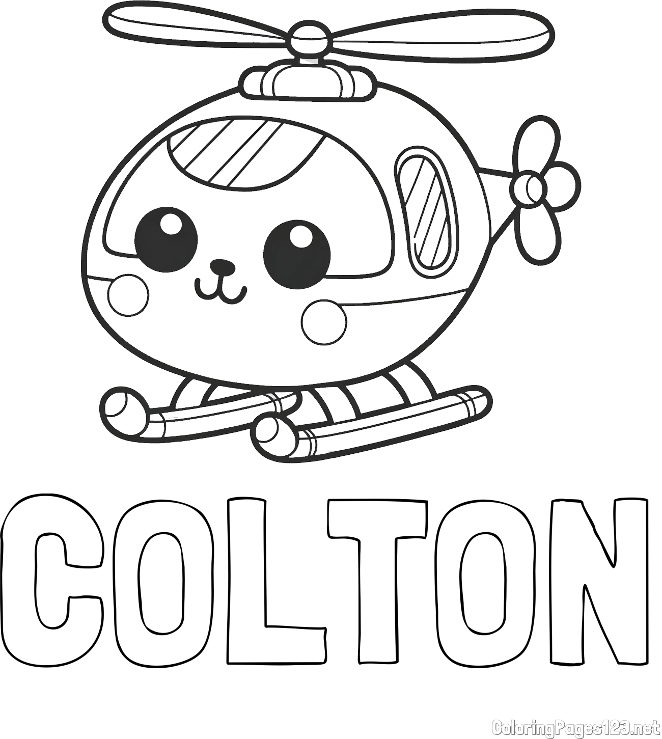 COLTON Coloring Page and Easy Coloring Page of a Helicopter