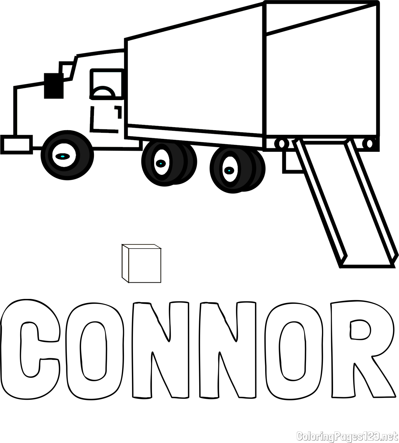 CONNOR Coloring Page alongside Kids' Truck Coloring Page with Open Trailer