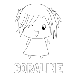 Online Created Coloring Page - CORALINE Coloring Page alongside Simple Coloring Page of a Smiling Anime Girl