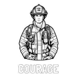 Online Created Coloring Page - COURAGE Coloring Page and Coloring page of a firefighter (realistic)
