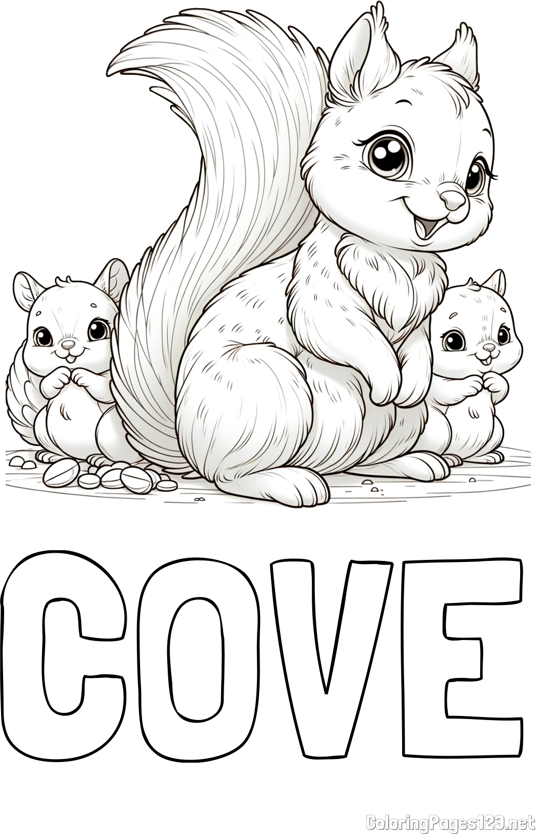 COVE Coloring Page and Free Printable Coloring Page of a Squirrel and Pups