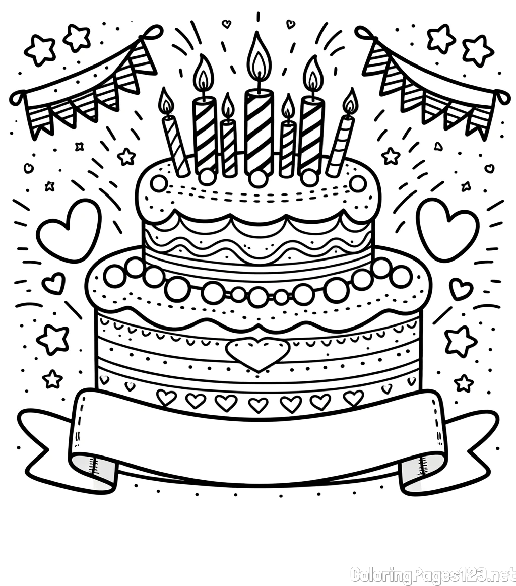 Cute Birthday Cake Coloring Page