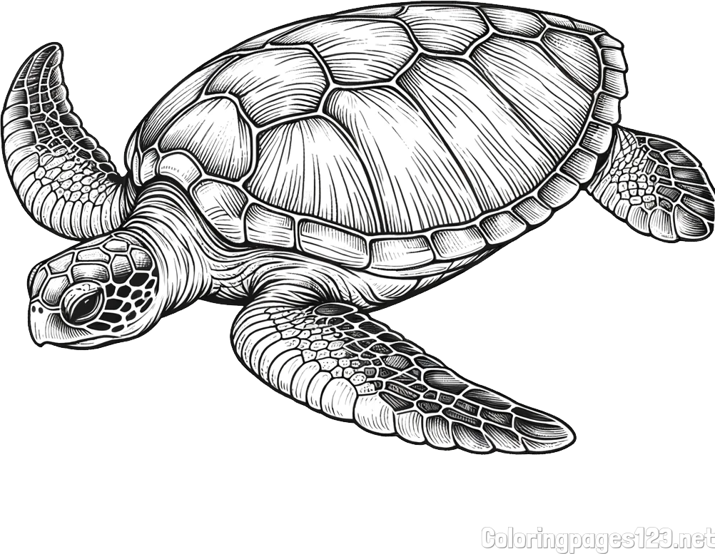 Cute Realistic Sea Turtle Coloring Page
