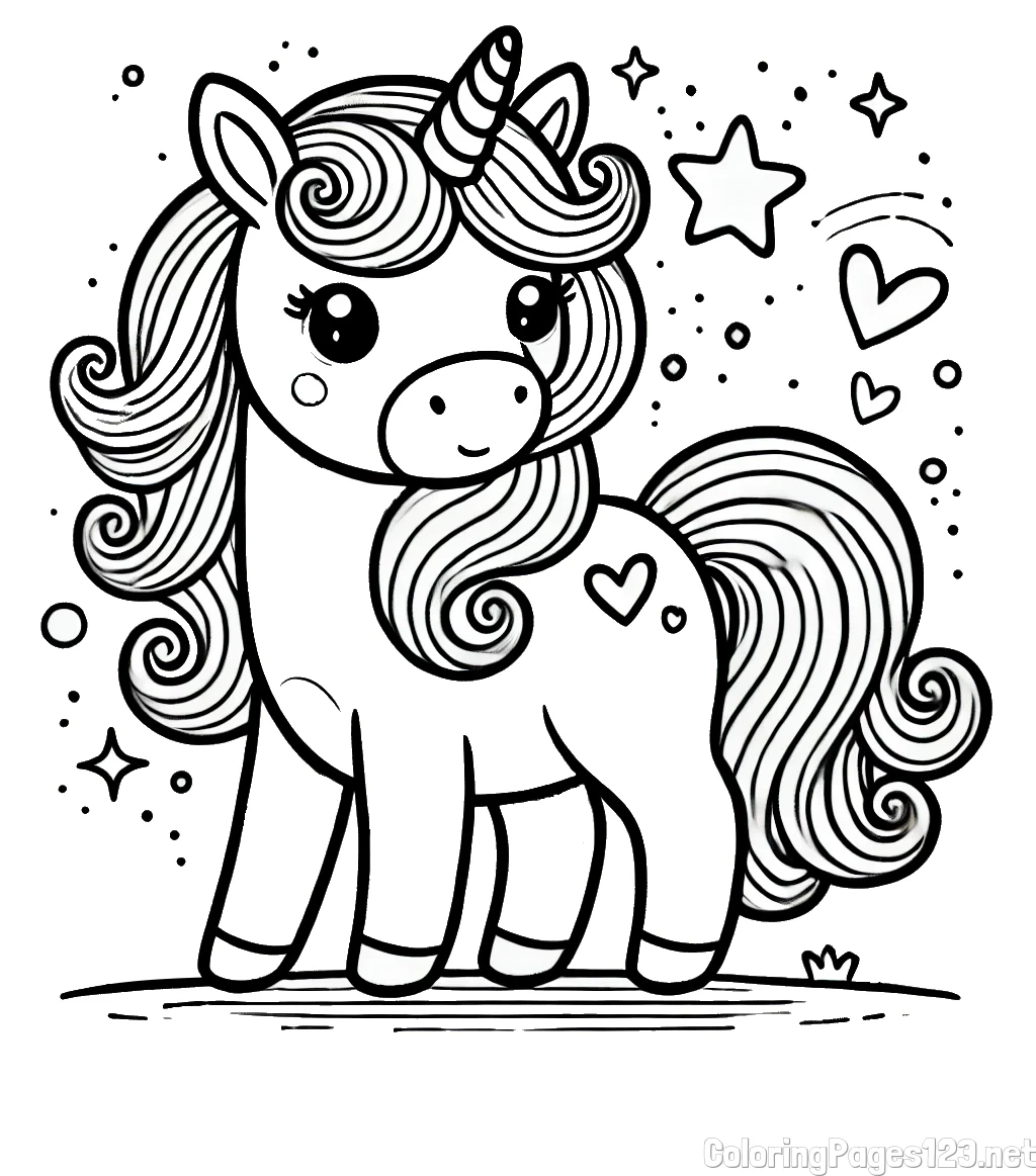 Cute Unicorn Coloring Page