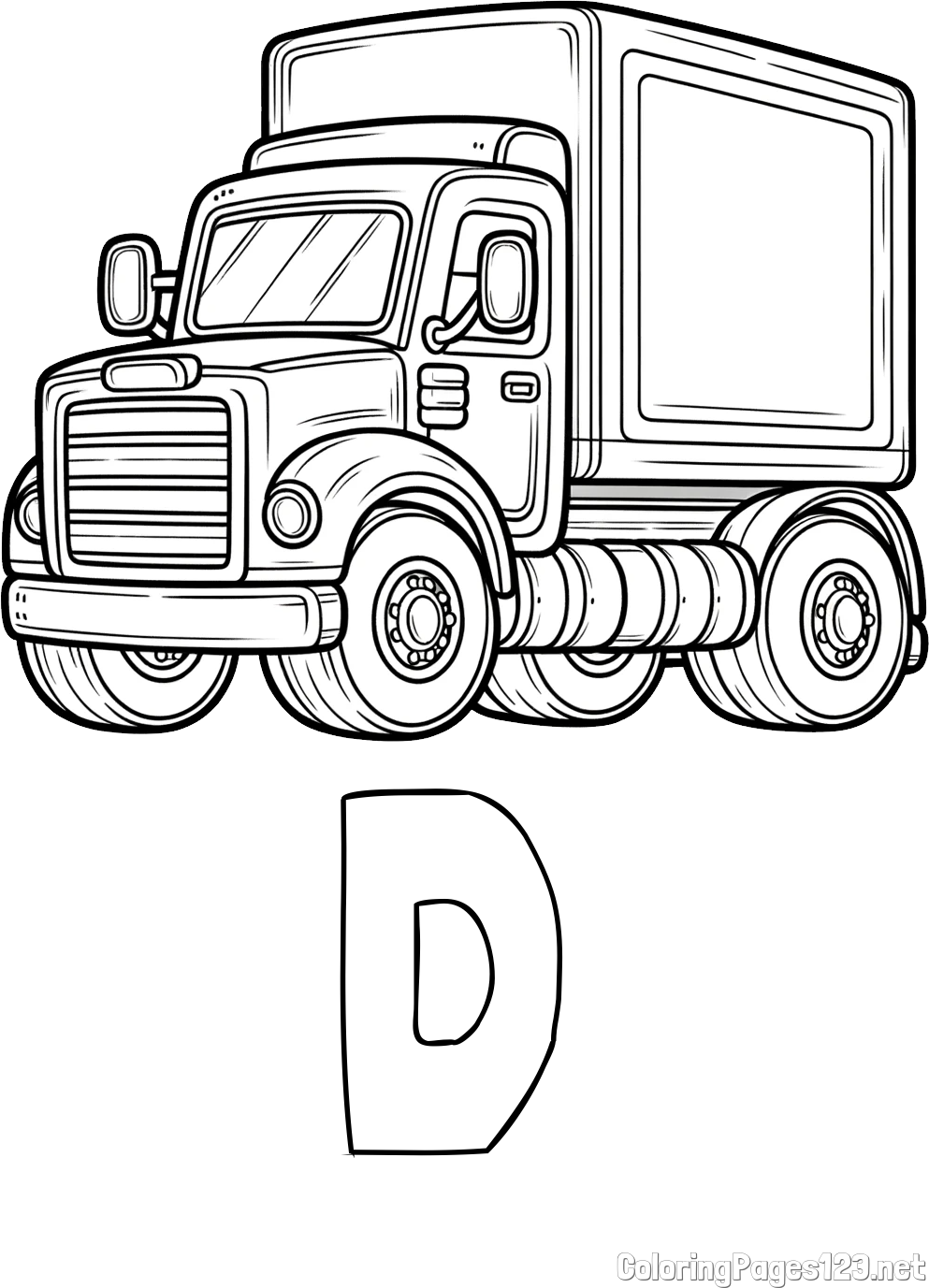 D Coloring Page and Big Truck Coloring Page