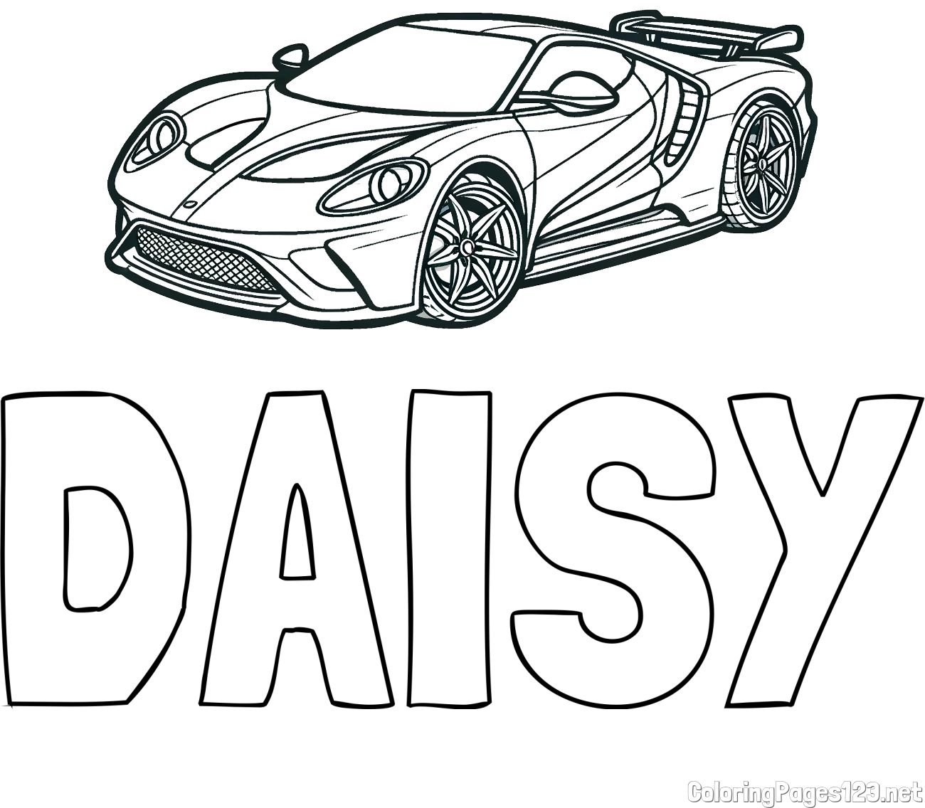 DAISY Coloring Page and Coloring Page of a Fast Sport's Car