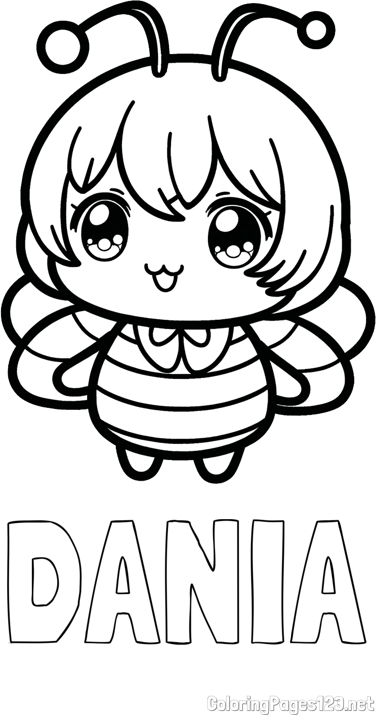 DANIA Coloring Page and Anime-Style Bee Coloring Page