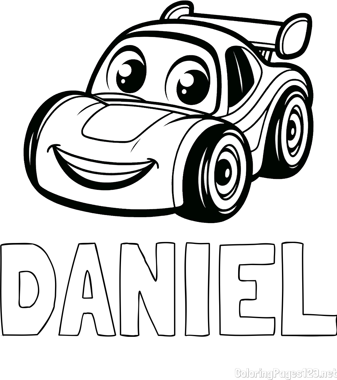 DANIEL Coloring Page alongside Children's Printable Coloring Page of a Racing Car