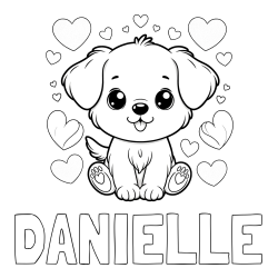 Online Created Coloring Page - DANIELLE Coloring Page and Coloring Page of a Cute Dog and Hearts