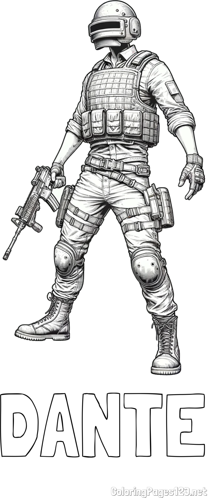 DANTE Coloring Page and Realistic PUBG Coloring Page of the Main Character