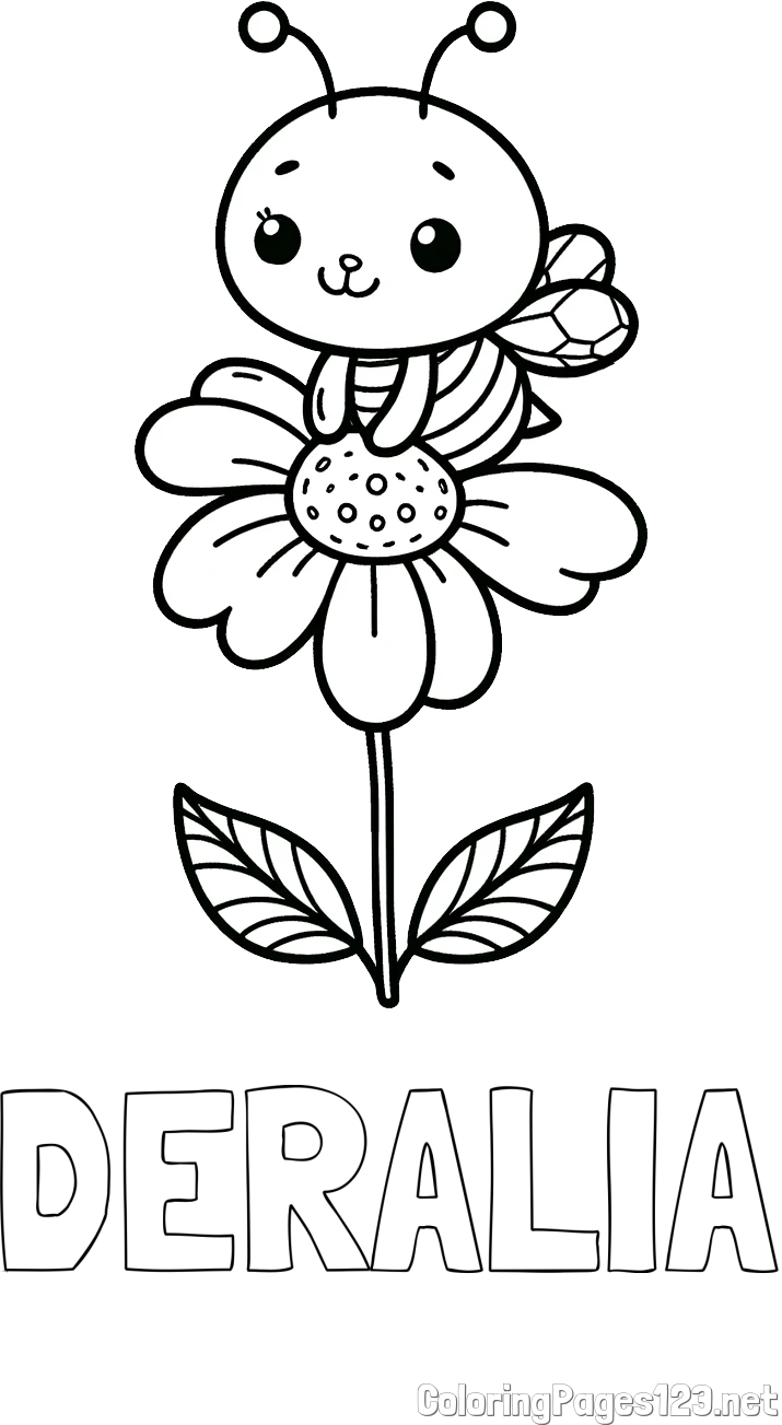 DERALIA Coloring Page and Coloring Page of a Cute Bee on a Flower