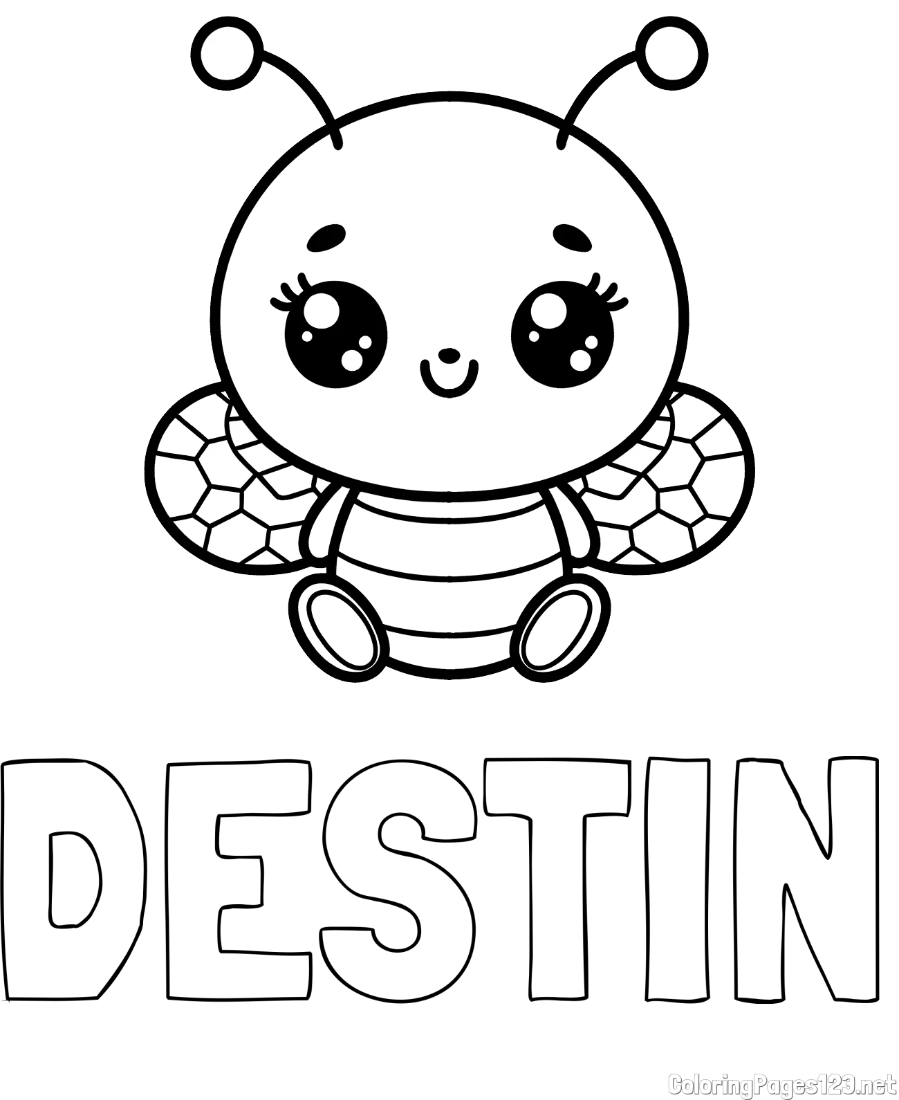 DESTIN Coloring Page and Children's Coloring Page of a Cute Bee