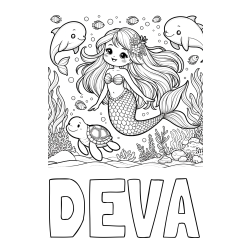 Online Created Coloring Page - DEVA Coloring Page and Coloring Page of a Cute Mermaid with Friends