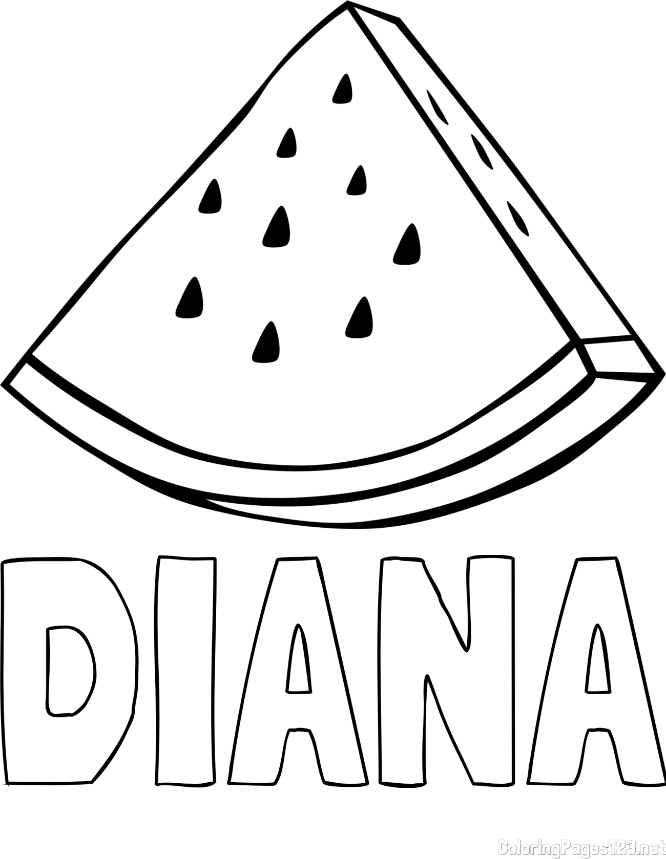 DIANA Coloring Page alongside Watermelon Slice Coloring Page