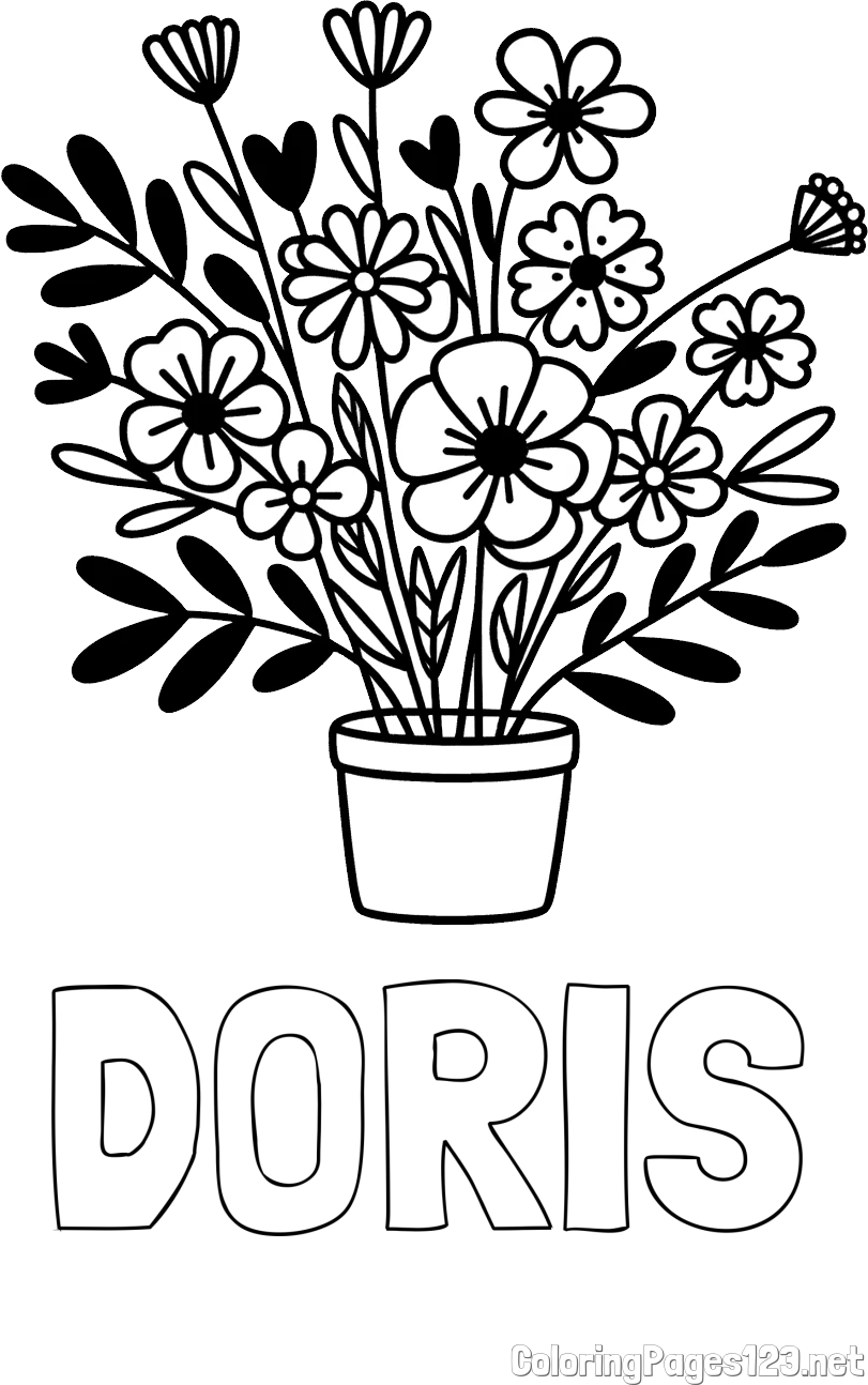 DORIS Coloring Page alongside Easy Flower Bouquet Coloring Page