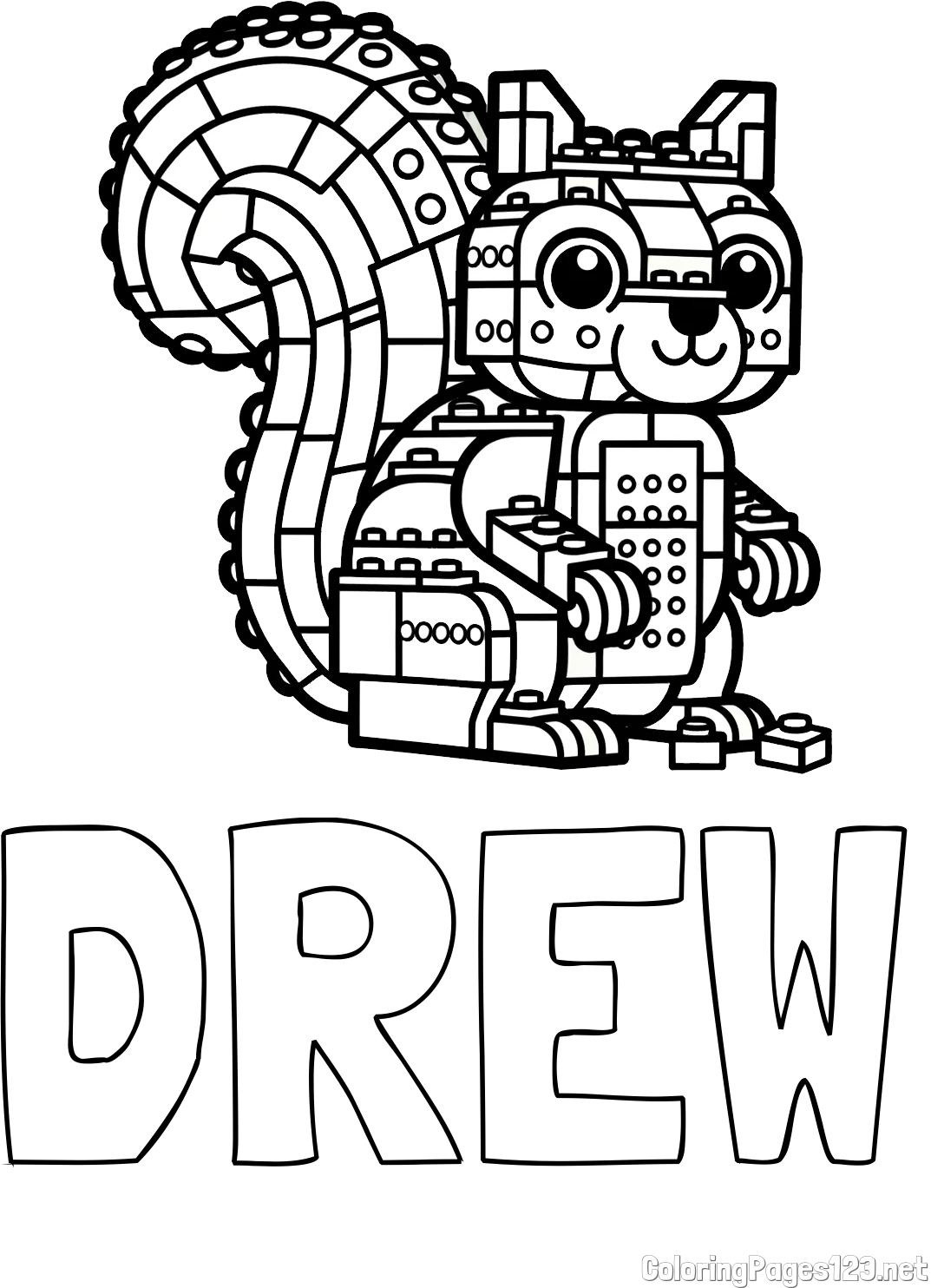 DREW Coloring Page and LEGO Squirrel Coloring Page
