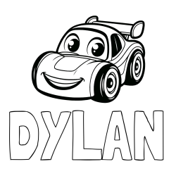 Online Created Coloring Page - DYLAN Coloring Page and Children's Printable Coloring Page of a Racing Car
